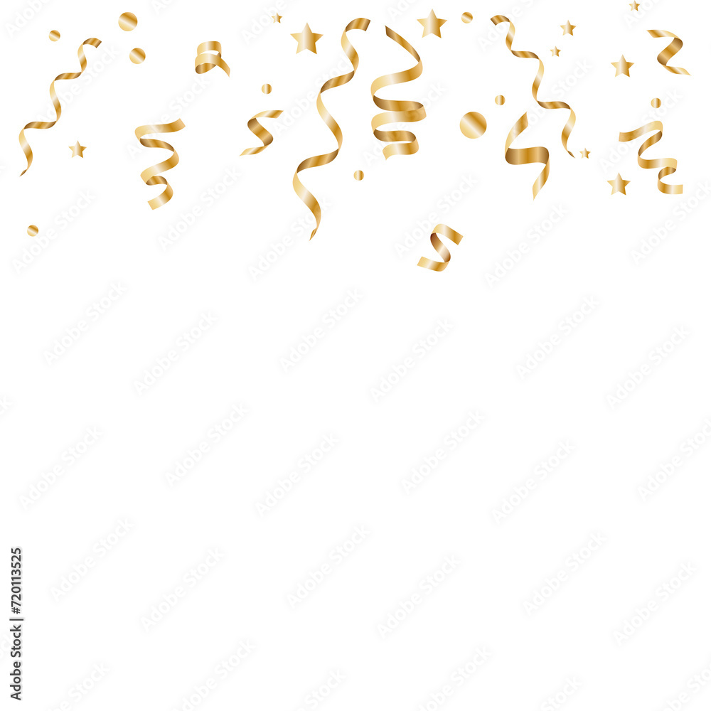 This is a celebration background template featuring confetti and gold ribbons. It is a luxurious greeting card. PNG