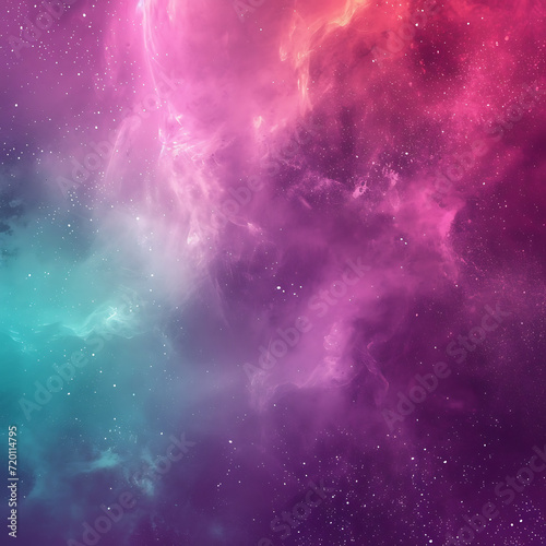 A cosmic explosion of vibrant pink, purple, and turquoise gradient background with a celestial grainy texture for an intergalactic event poster. 