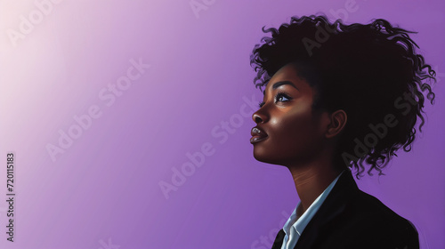  International Women's Day illustration representing diversity in the workplace. Digital painting of a successful black african american businesswoman. Copy space, AI generated