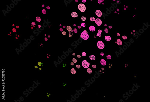 Dark Pink, Green vector pattern with lines, ovals.