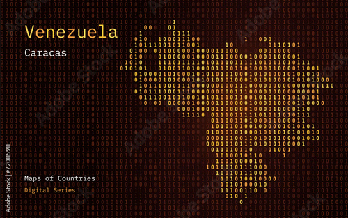 Venezuela Map Shown in Binary Code Pattern. TSMC. Blue Matrix numbers, zero, one. World Countries Vector Maps. Digital Series