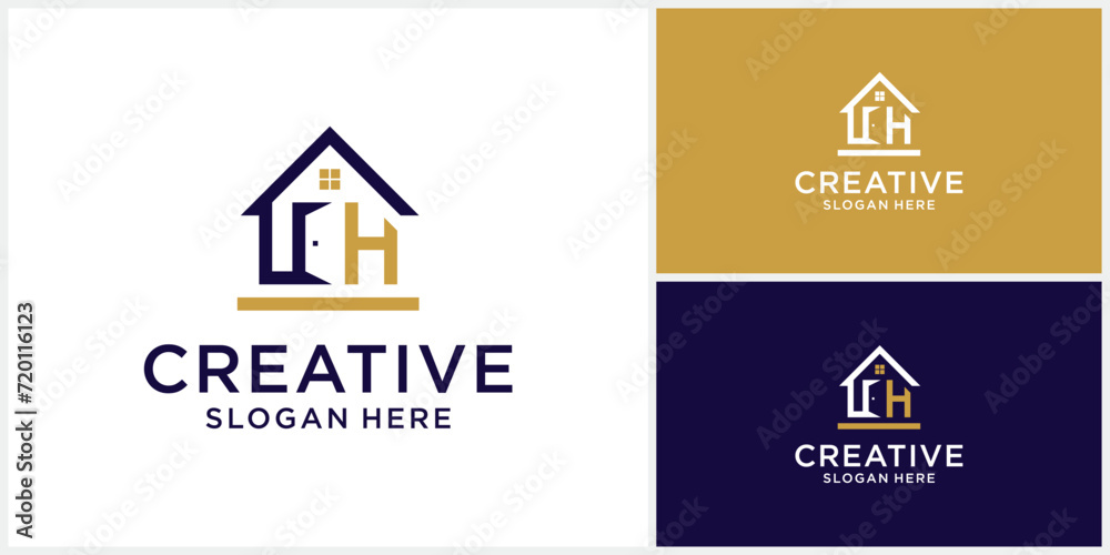 Fototapeta premium Modern letter C H real estate logo design template