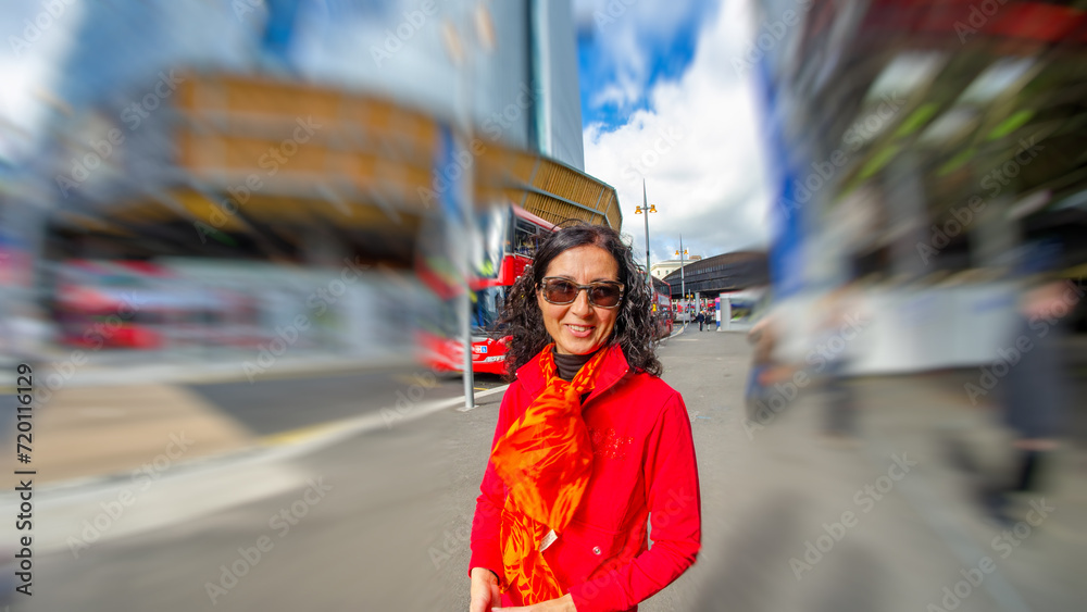 A happy woman visiting London A happy woman visiting London