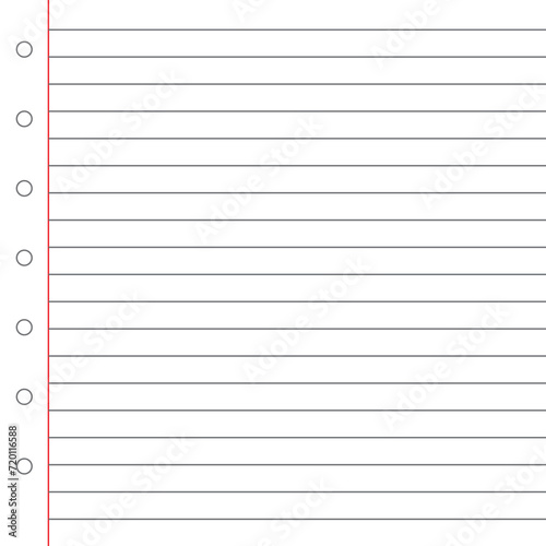 Blank loose leaf notebook paper background. Realistic line paper note. lined vector horizontal illustration design. notebook paper background. 123.