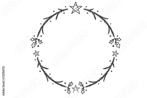The wreaths are adorned with calligraphy and drawn elements. This is a set of decorative Christmas wreaths with fir branches. Stock royalty free. PNG