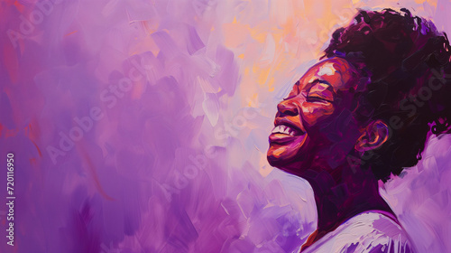 Digital painting of a happy black african american woman. International Women's Day inclusion and diversity illustration. Copy space photo