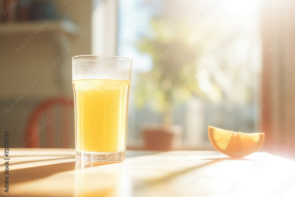 juice in a crystal glass, sunlight passing through juice in a crystal glass, sunlight passing through