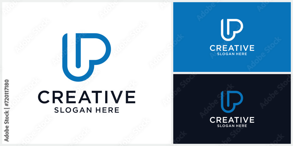 Initial letter U P logo design template with liner style Initial letter U P logo design template with liner style