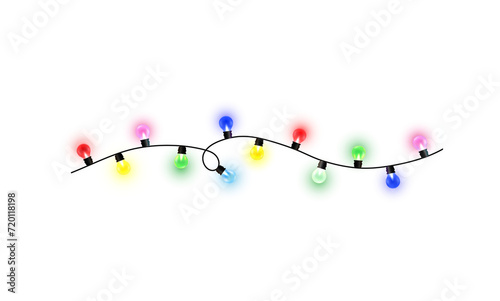 Fototapeta Naklejka Na Ścianę i Meble -  Light bulbs and Christmas lights are shown isolated on a transparent background. Stock royalty free. PNG