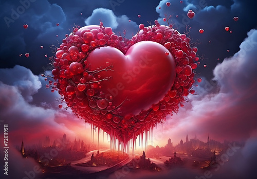 Splashing Hearts in a Dreamy Crimson Dreamscape