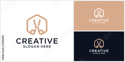 Scissors barber haircut salon logo design template