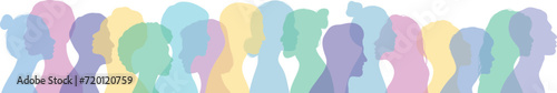 Colorful human head silhouettes, crowd illustration vector banner design photo