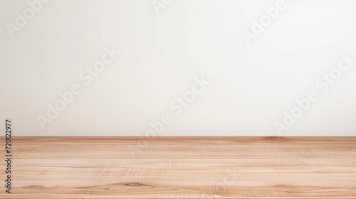 Empty wooden table and white wall background.