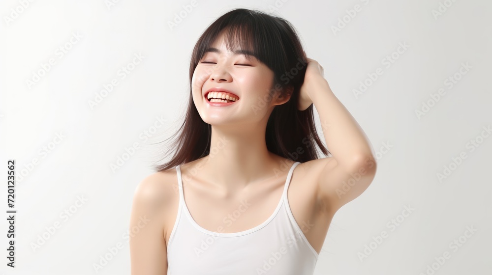 Exuberant girl raises her hand in a gesture of peak happiness, radiating a sense of relaxation and pure joy. Generative AI. Exuberant girl raises her hand in a gesture of peak happiness, radiating a sense of relaxation and pure joy. Generative AI.
