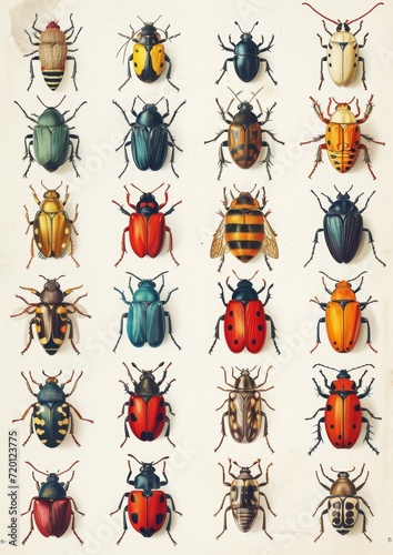 Vintage set of insects,AI generated