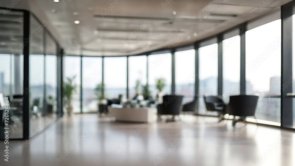blurred background of a modern office interior with panoramic windows and beautiful lighting, Blurred office meeting room, blurred office background, Bg,  Generative AI