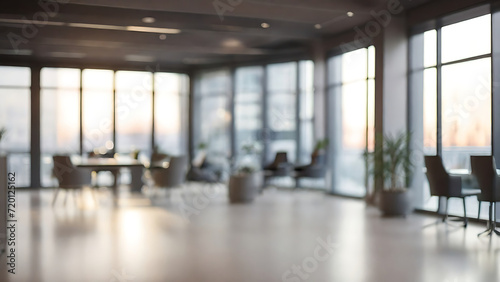 blurred background of a modern office interior with panoramic windows and beautiful lighting, Blurred office meeting room, blurred office background, Bg, Generative AI