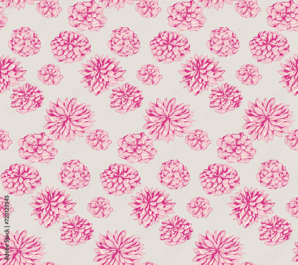 Seamless pattern stylized flowers peonies, dahlias. Abstract, artistic, gently floral on a light background. Vector hand drawn. Design for fashion, fabric, textiles, printing
