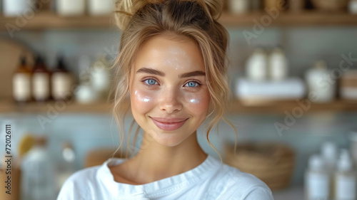 Keep your skin healthy. Cropped portrait of a beautiful young woman applying moisturizer to her skin in the bathroom at home. generative ai