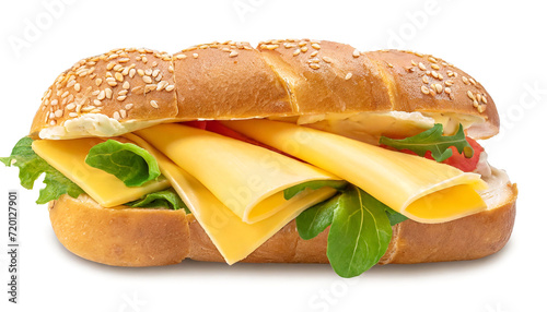 Sandwich with cheese and greens on a white background. photo