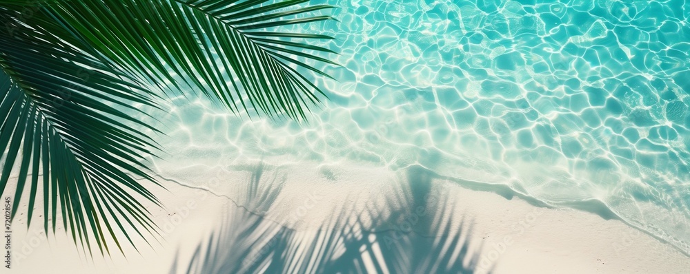 Tropical Beach View with Clear Water and Palm Shadows. Generative ai Tropical Beach View with Clear Water and Palm Shadows. Generative ai