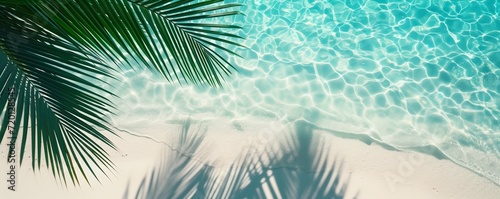 Tropical Beach View with Clear Water and Palm Shadows. Generative ai © Scrudje