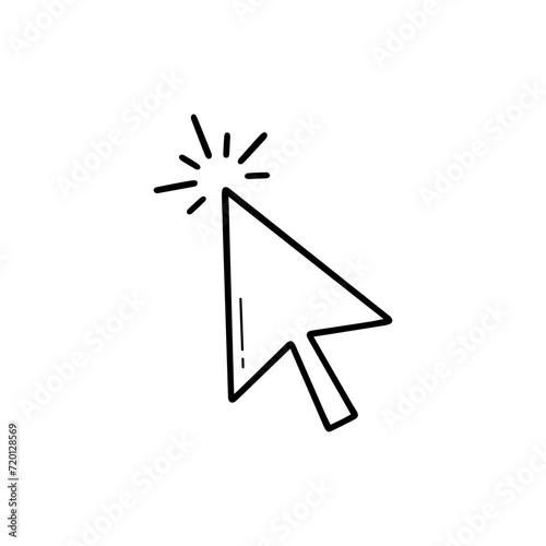 Computer pointer, click arrow doodle icon. Mouse cursor in sketch style. Hand drawn vector illustration isolated on white background