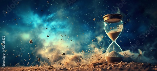 Time Erosion  Hourglass with Sand Spilling in Dark Ambiance. Generative ai