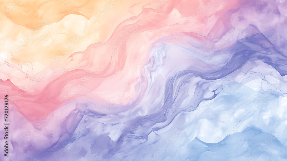 Abstract watercolor-inspired gradient in pastel swirls of lavender, aqua, and peach with a grainy texture for an artistic-themed design.