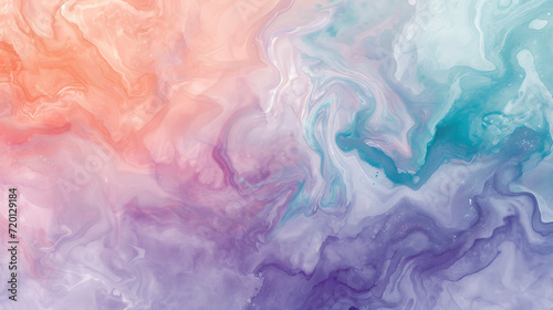 Abstract watercolor-inspired gradient in pastel swirls of lavender, aqua, and peach with a grainy texture for an artistic-themed design.