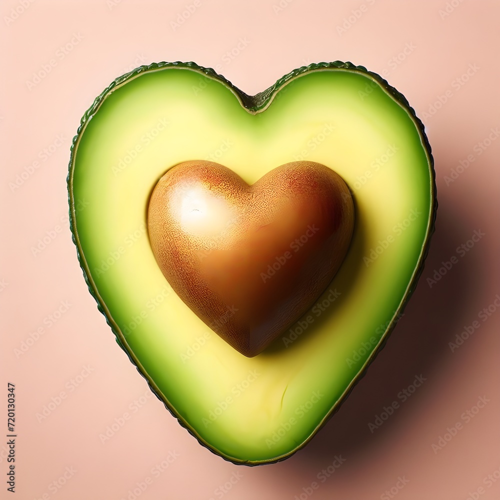 Heart shaped avocado on solid background