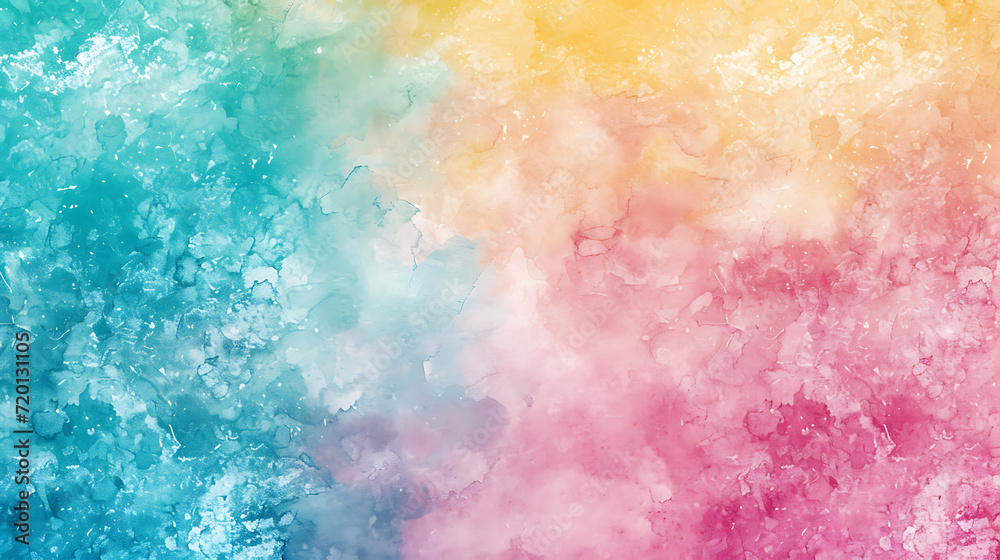 Abstract watercolor-inspired gradient with soft hues of teal, pink, and yellow, featuring a grainy texture for an artsy poster.