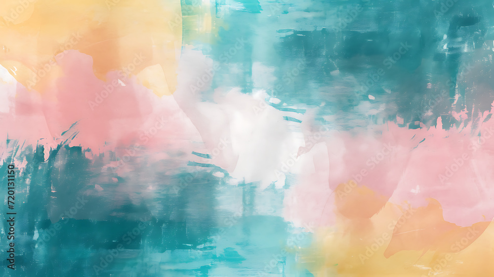 Abstract watercolor-inspired gradient with soft hues of teal, pink, and yellow, featuring a grainy texture for an artsy poster.