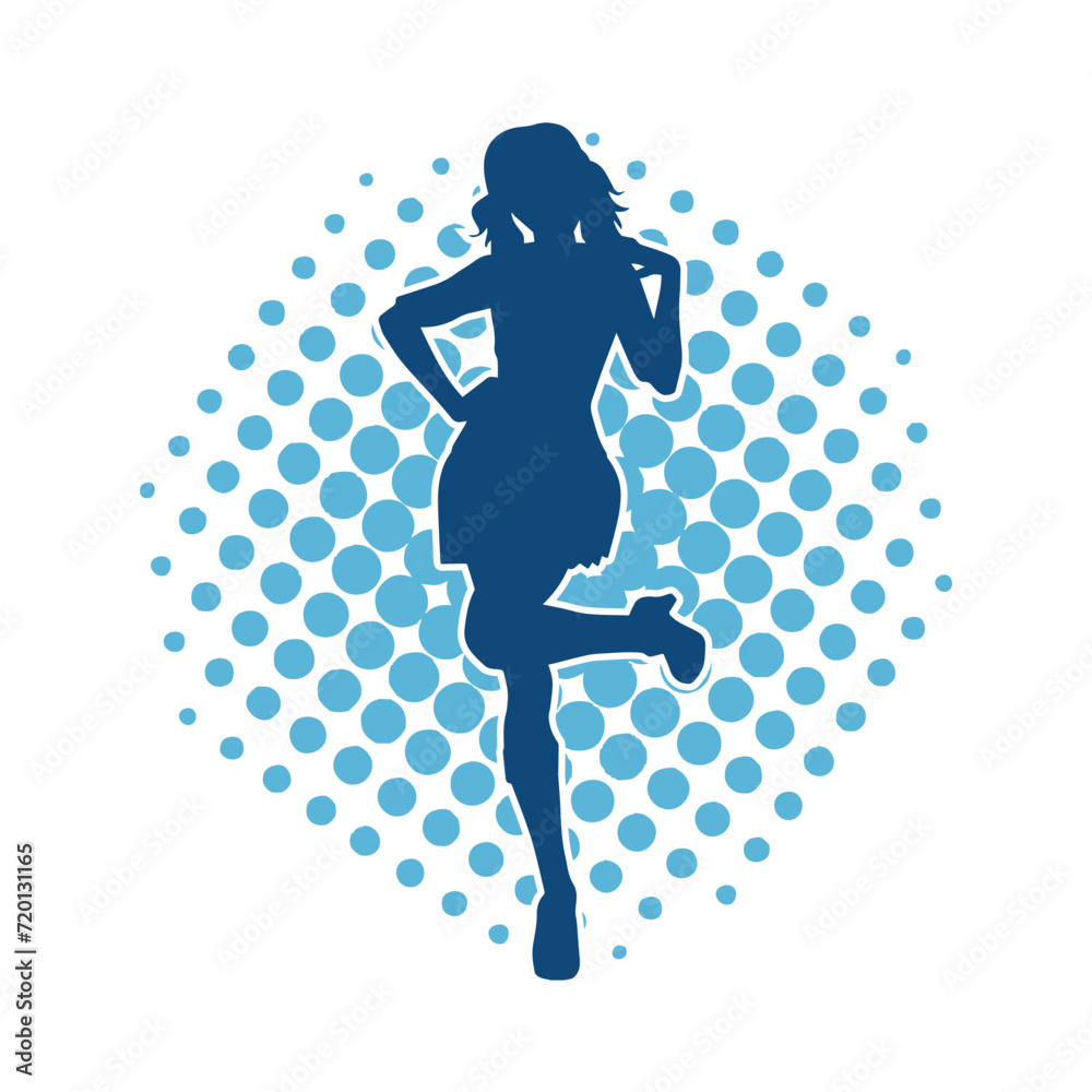 Silhouette of a female dancer wearing mini skirt in action pose. Silhouette of a slim woman dancing happily. Silhouette of a female dancer wearing mini skirt in action pose. Silhouette of a slim woman dancing happily.