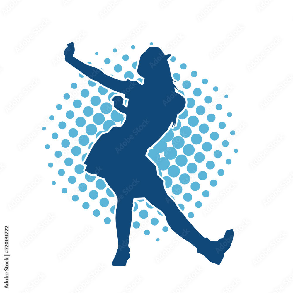 Silhouette of a female dancer wearing mini skirt in action pose. Silhouette of a slim woman dancing happily. Silhouette of a female dancer wearing mini skirt in action pose. Silhouette of a slim woman dancing happily.