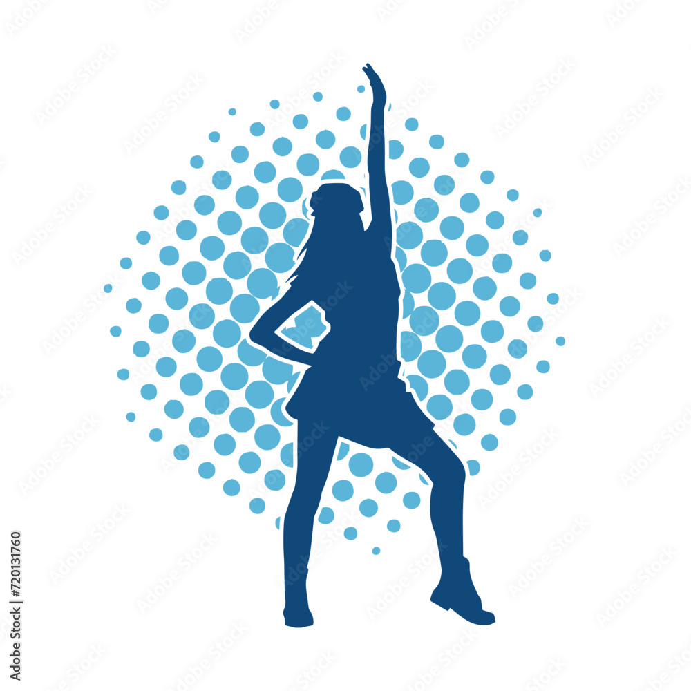 Silhouette of a female dancer wearing mini skirt in action pose. Silhouette of a slim woman dancing happily. Silhouette of a female dancer wearing mini skirt in action pose. Silhouette of a slim woman dancing happily.