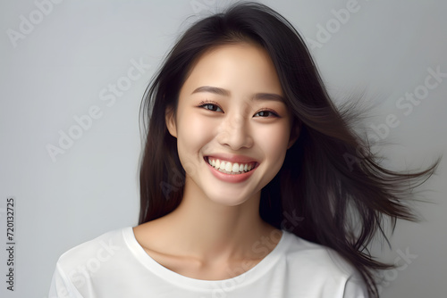 A smiling Asian woman beautifully rendered in sepia tones on an empty background, with a vintage-inspired aesthetic enhanced by sharp, defined lines Generative AI.