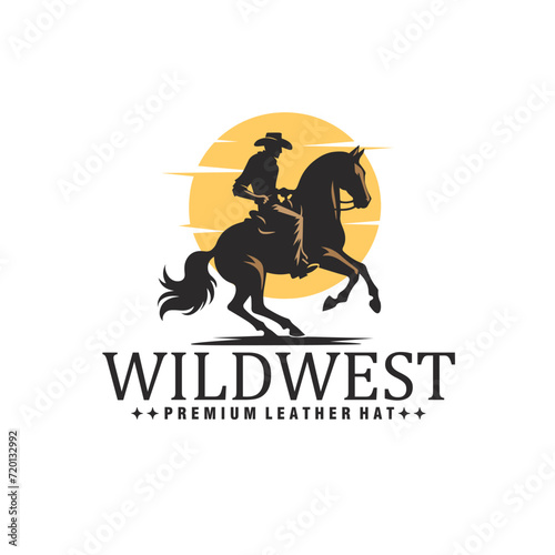 silhouette cowboy riding horse vintage logo vector graphic illustration