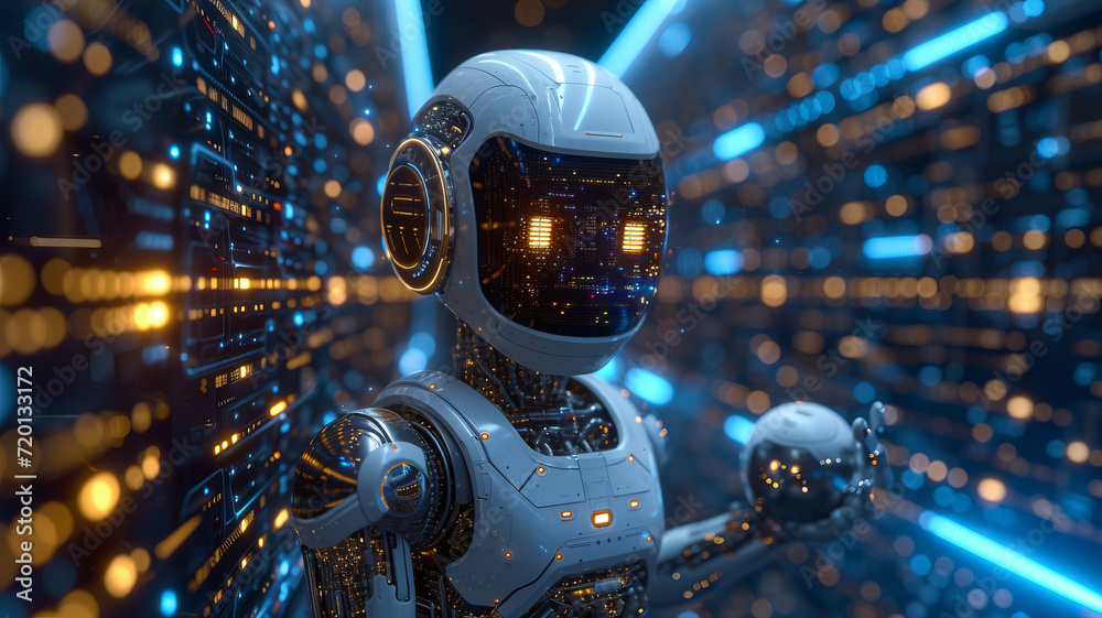 animated chatbot surrounded by floating communication platforms with a blue to black background ,generative ai animated chatbot surrounded by floating communication platforms with a blue to black background ,generative ai