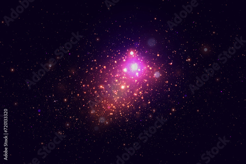 Space background with stardust and shining stars. Realistic space with glare of light. 