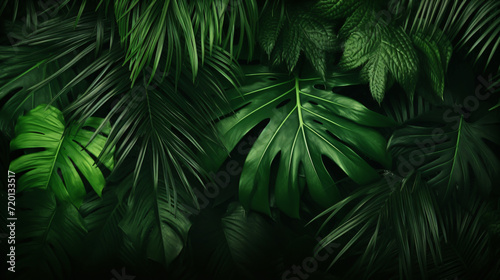 Closeup nature view of green leaf and palms