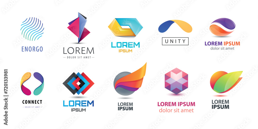 Vector set of abstract geometric logos, dual, sphere, origami 3d icons. Business tech forms, modern shape element, creative logotype template collection Vector set of abstract geometric logos, dual, sphere, origami 3d icons. Business tech forms, modern shape element, creative logotype template collection