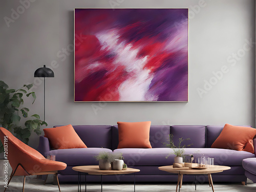 großes Bild über einem lila Sofa