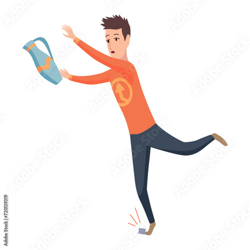 Household injurie. Isolated icon of home trouble. Warning about possible dangerous situation. People character getting civilian trauma. Vector illustration of accident