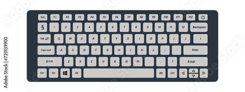 Modern electronic technology the keyboard. Device with buttons for typing and control. Keyboard graphic sign in vector flat