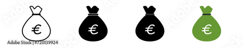 Money bags icon set. Simple sack cash. Isolated graphic illustration featuring currency symbols. Euro icons in a vector design flat