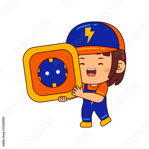 cute electrician girl cartoon character