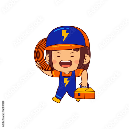 cute electrician girl cartoon character