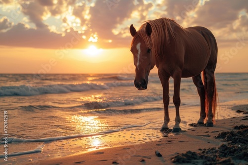 horses and beautiful beach at sunset