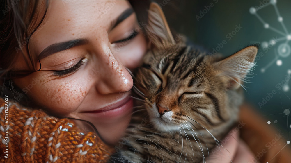 Veterinarian woman hugs a cute kitten ,generative ai Veterinarian woman hugs a cute kitten ,generative ai
